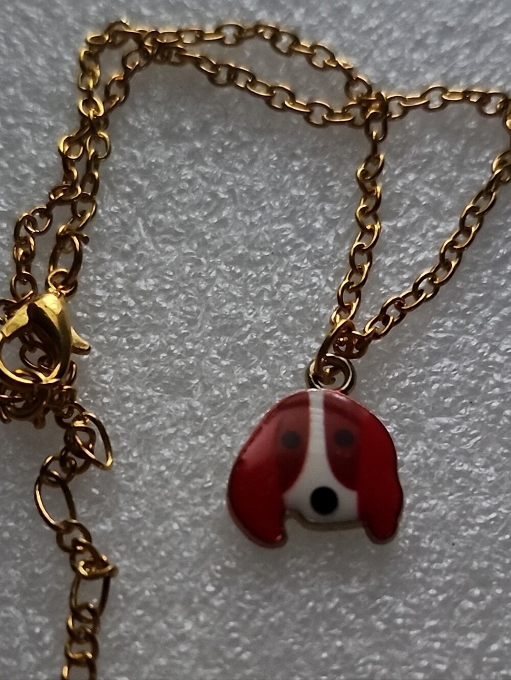 Hand Crafted Gold-tone Bracelet / Anklet with Red & White Dog Charm Pendant